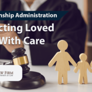 Guardianship-Administration-1 A Judge in the Background with a Gavel Hammer and Wooden Shaped Family Figurines Next To The Gavel | Guardianship Administration: Protecting Loved Ones With Care | The TGQ Law Firm